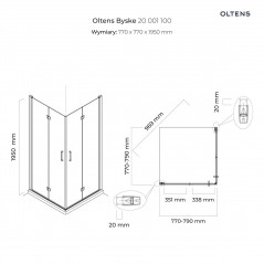 Oltens Byske kabina prysznicowa 80x80 cm kwadratowa chrom/szkło przezroczyste 20001100