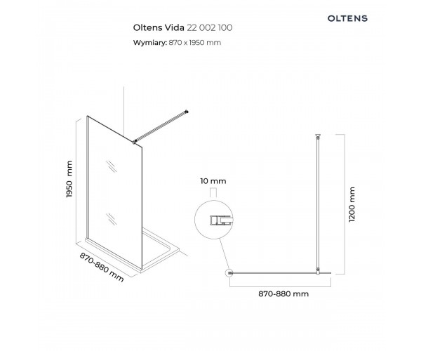 Oltens Vida Walk-in ścianka prysznicowa 90 cm szkło przezroczyste 22002100