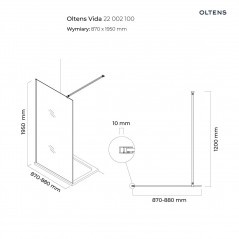 Oltens Vida Walk-in ścianka prysznicowa 90 cm szkło przezroczyste 22002100