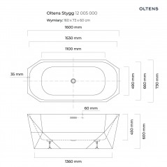 Oltens Stygg wanna wolnostojąca 160x73 cm owalna akrylowa biały połysk 12005000