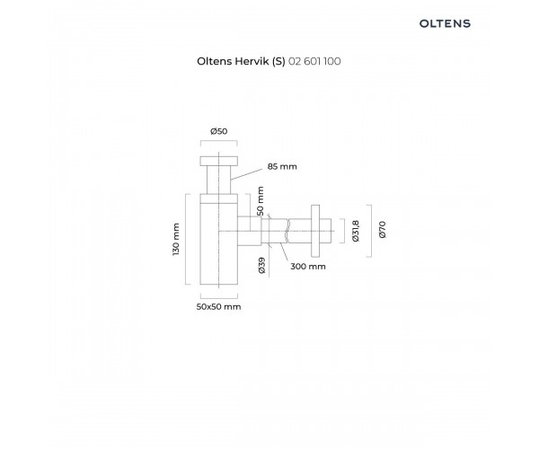 Oltens Hervik (S) syfon umywalkowy mosiężny kwadratowy chrom 02601100