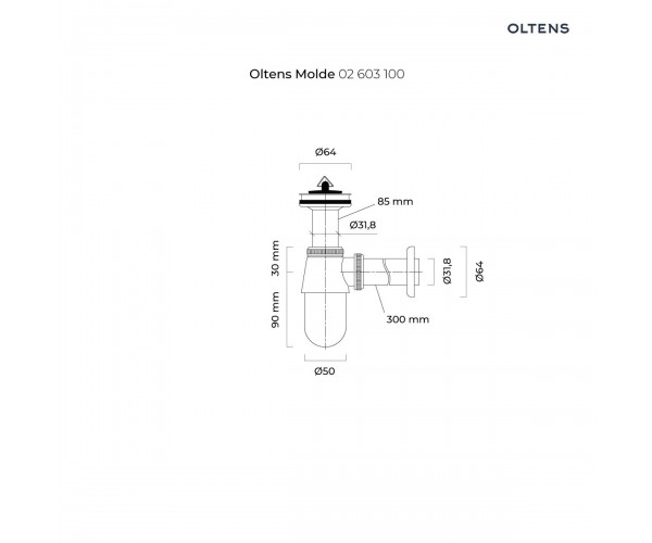 Oltens Molde syfon umywalkowy mosiężny butelkowy z korkiem chrom 02603100