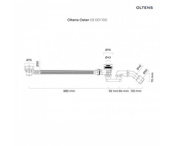 Oltens Oster syfon wannowy automatyczny z pokrętłem chrom 03001100