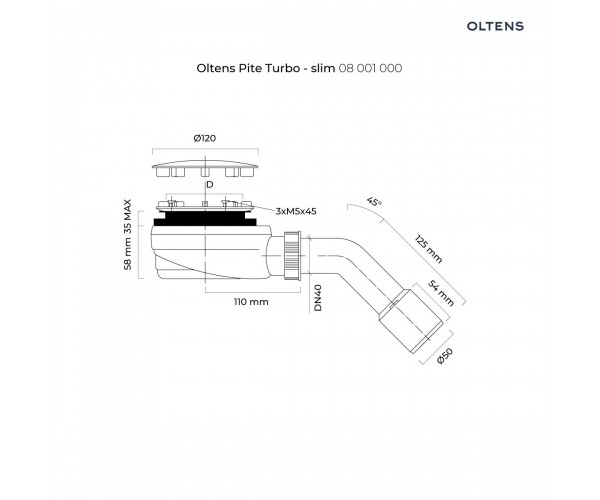 Oltens Pite Turbo syfon do brodzika 90 mm plastikowy chrom 08001000