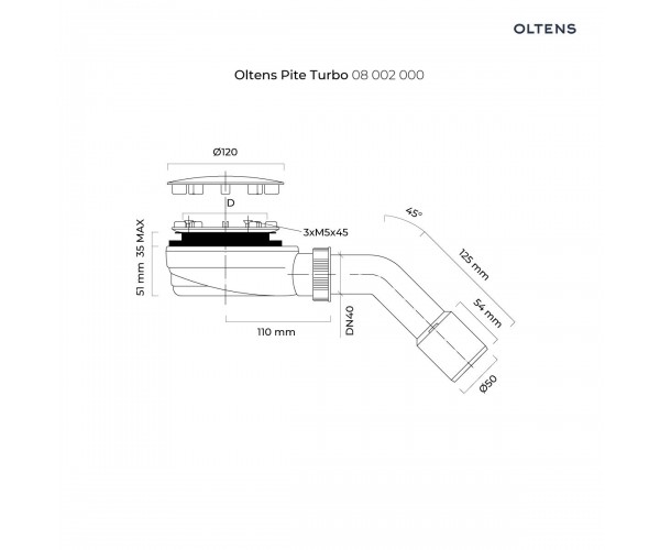 Oltens Pite Turbo Slim syfon do brodzika 90 mm plastikowy niski chrom 08002000