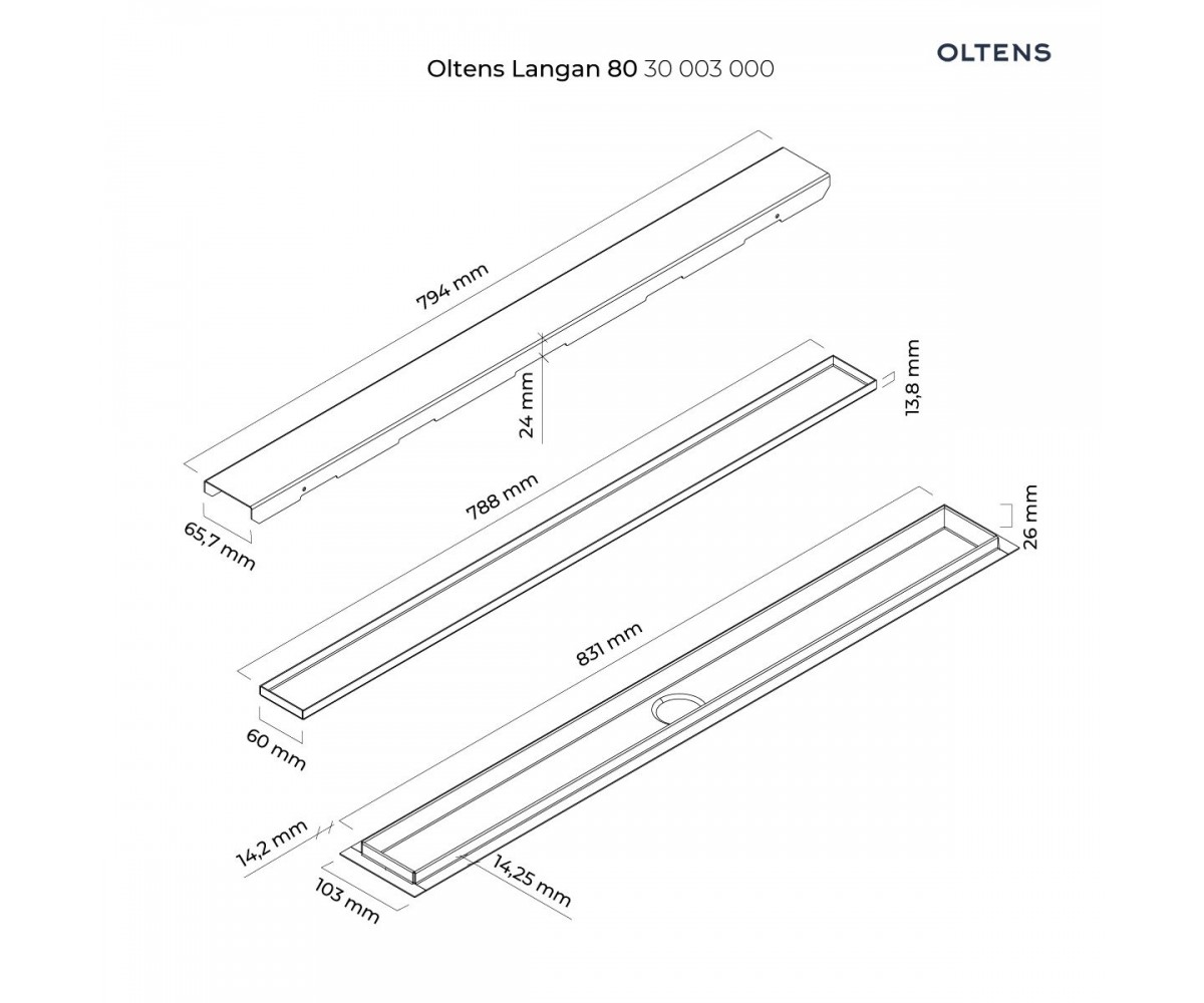 Oltens Langan 80 uniwersalny 2w1 odpływ prysznicowy liniowy 80 cm z kołnierzem 30003000