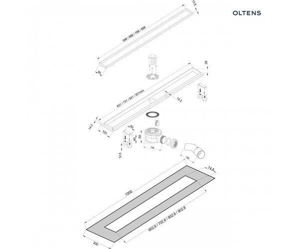 Oltens Langan 80 uniwersalny 2w1 odpływ prysznicowy liniowy 80 cm z kołnierzem 30003000