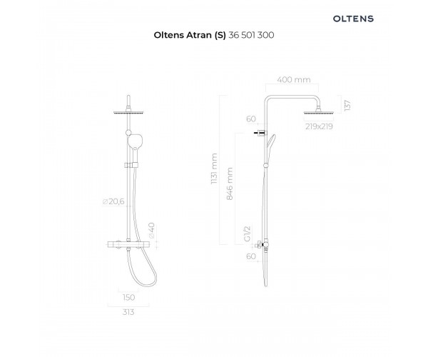Oltens Atran (S) zestaw prysznicowy termostatyczny z deszczownicą kwadratową chrom 36501100