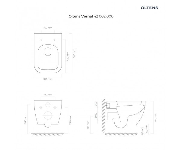 Zestaw Oltens Vernal miska WC wisząca PureRim z deską wolnoopadającą Slim 42007000