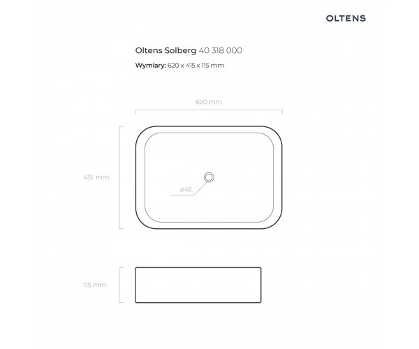 Oltens Solberg umywalka 62x41,5 cm nablatowa prostokątna biała 40318000