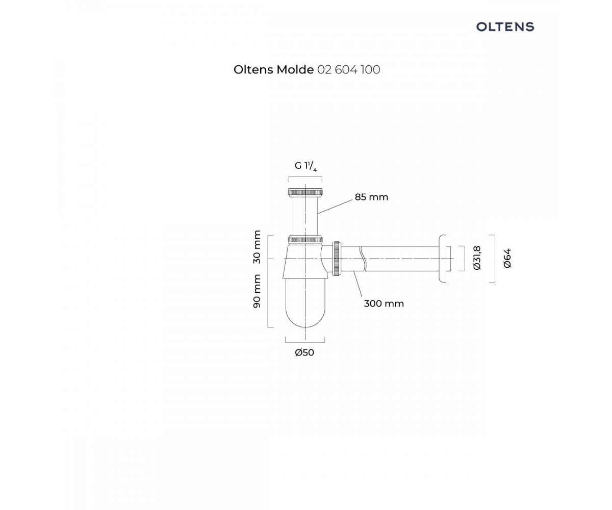 Oltens Molde syfon umywalkowy butelkowy mosiężny chrom 02604100