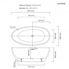 Oltens Daven wanna wolnostojąca 160x80 cm owalna akrylowa biały połysk 12009000