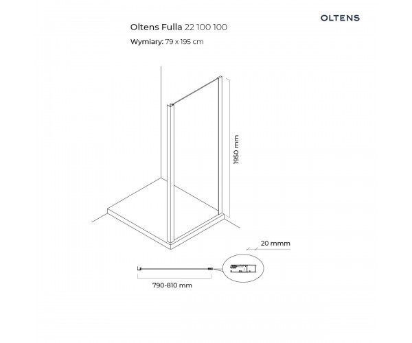 Oltens Fulla ścianka prysznicowa 80 cm boczna do drzwi chrom błyszczący/szkło przezroczyste 22100100