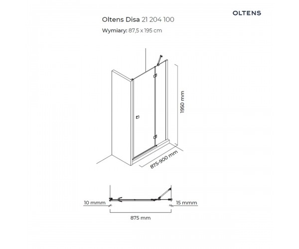Oltens Disa drzwi prysznicowe 90 cm wnękowe szkło przezroczyste 21204100