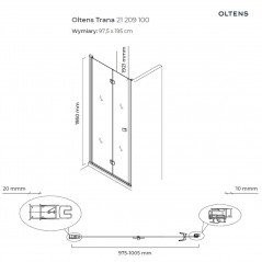 Oltens Trana drzwi prysznicowe 100 cm wnękowe szkło przezroczyste 21209100