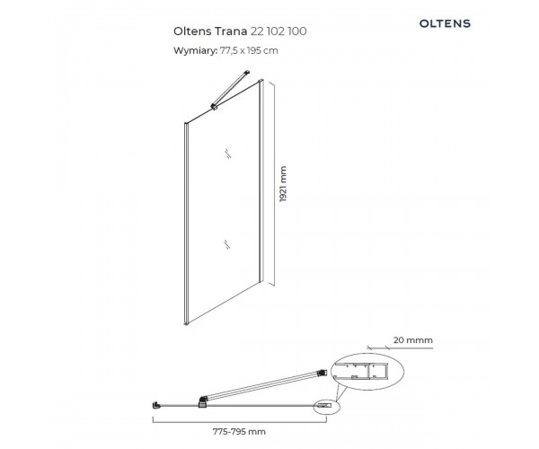 Oltens Trana ścianka prysznicowa 80 cm boczna do drzwi szkło przezroczyste 22102100