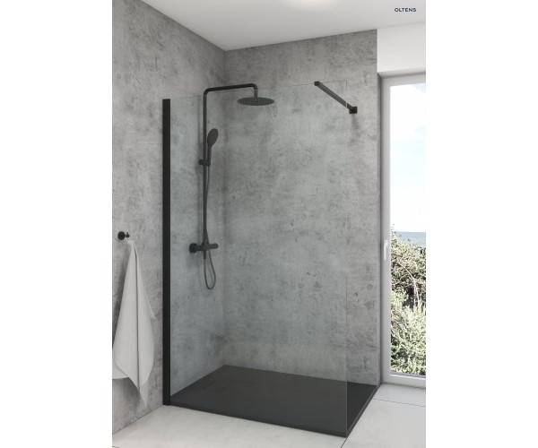 Oltens Bo Walk-In ścianka prysznicowa 90 cm czarny mat/szkło przezroczyste 22001300