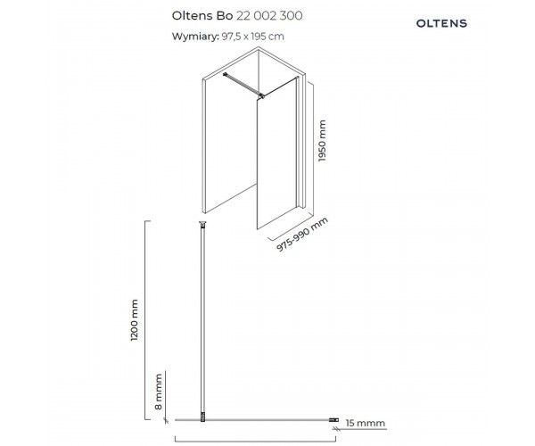 Oltens Bo Walk-In ścianka prysznicowa 100 cm czarny mat/szkło przezroczyste 22002300