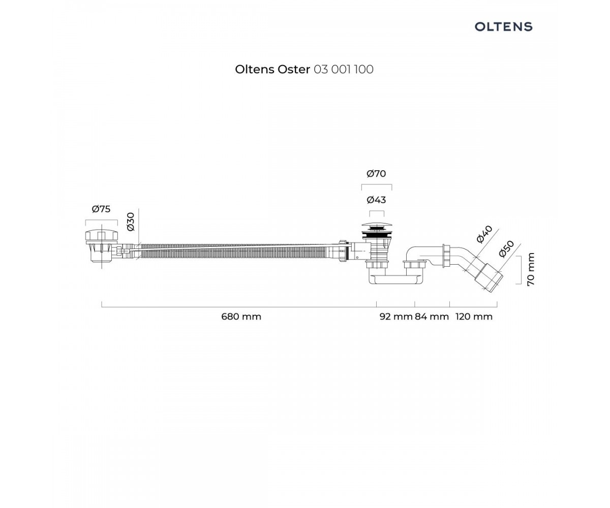 Oltens Oster syfon wannowy automatyczny z pokrętłem czarny mat 03001300
