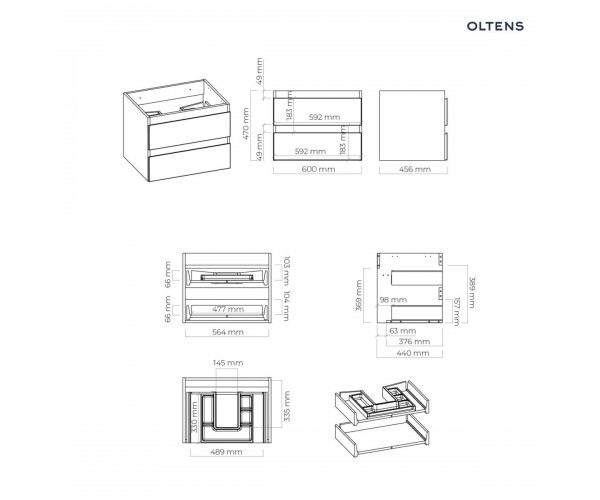 Oltens Vernal szafka 60 cm podumywalkowa wisząca szary mat 60000700