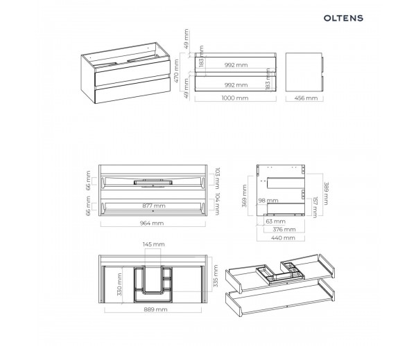 Oltens Vernal szafka 100 cm podumywalkowa wisząca szary mat 60002700