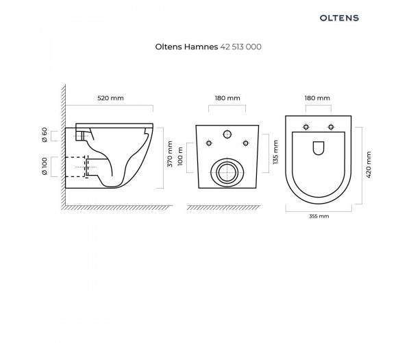Zestaw Oltens Hamnes miska WC wisząca PureRim z powłoką SmartClean z deską wolnoopadającą 42514000