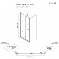 Oltens Trana kabina prysznicowa 100x90 cm prostokątna drzwi ze ścianką chrom/szkło przezroczyste 20201100