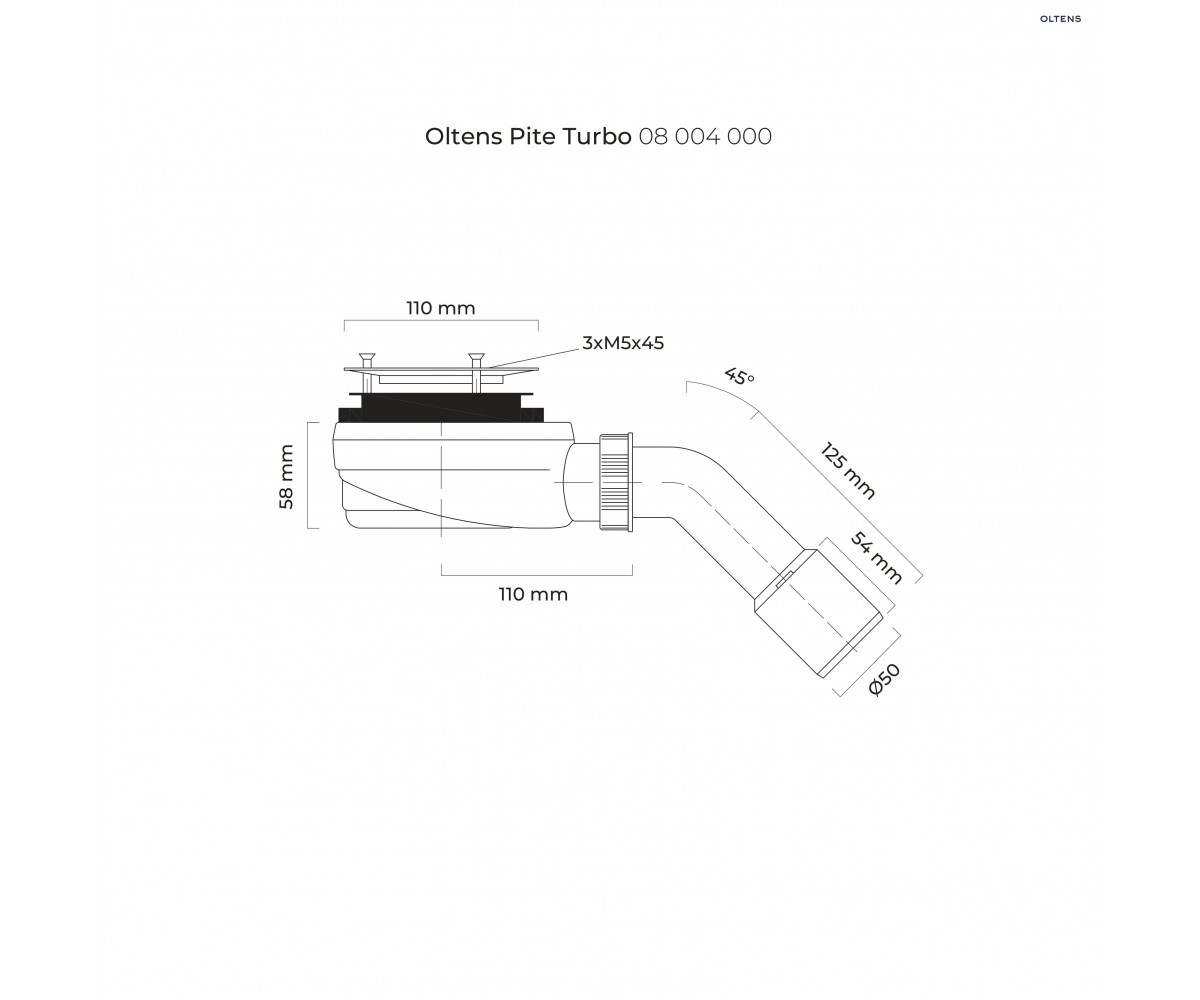 Oltens Pite Turbo syfon do brodzika 90 mm bez pokrywy z metalową flanszą 08004000