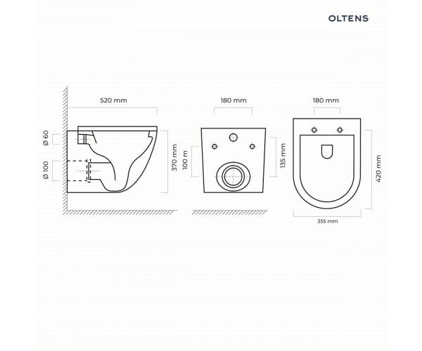 Oltens Hamnes miska WC wisząca PureRim z powłoką SmartClean czarny mat 42513300