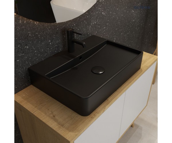 Oltens Duve umywalka 60x42 cm nablatowa prostokątna z powłoką SmartClean czarny mat 41800300