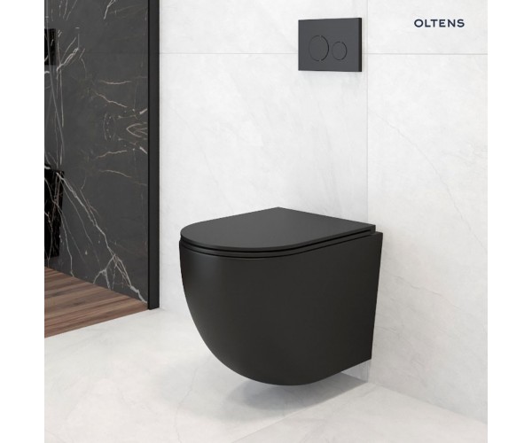 Zestaw Oltens Hamnes miska WC wisząca PureRim z deską wolnoopadającą Ovan Slim czarny mat 42014300
