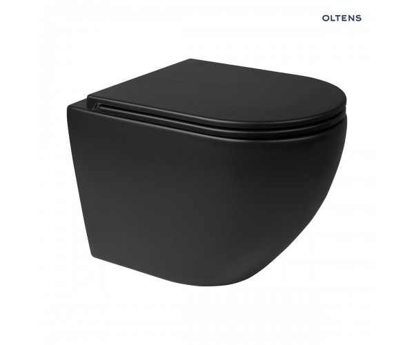 Zestaw Oltens Hamnes miska WC wisząca PureRim z powłoką SmartClean z deską wolnoopadającą Ovan Slim czarny mat 42514300