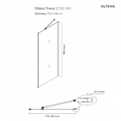 Oltens Trana kabina prysznicowa 90x80 cm prostokątna drzwi ze ścianką chrom/szkło przezroczyste 20206100