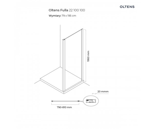 Oltens Fulla kabina prysznicowa 110x80 cm prostokątna drzwi ze ścianką chrom/szkło przezroczyste 20207100