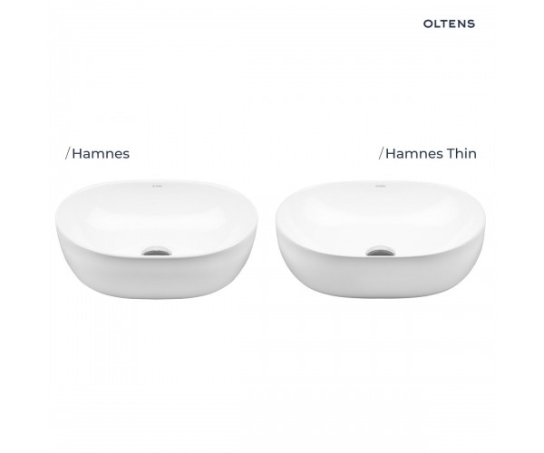 Oltens Hamnes Thin umywalka 60,5x41,5 cm nablatowa owalna biała 40320000