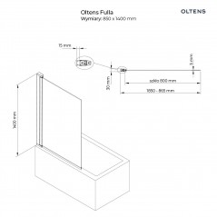 Oltens Fulla parawan nawannowy 1-częściowy 85x140 cm chrom/szkło przezroczyste 23102100