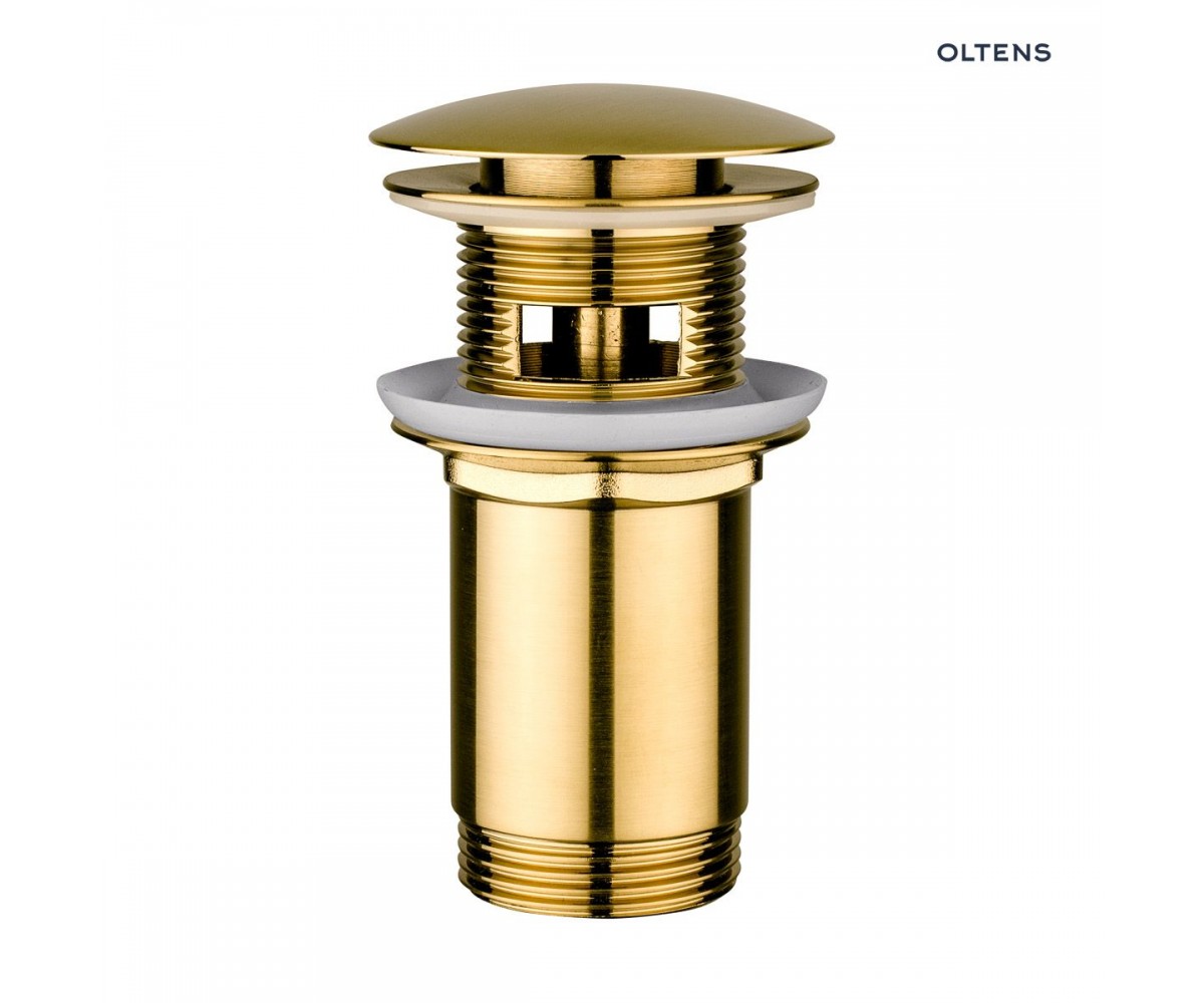 Oltens Halsa korek umywalkowy klik klak z przelewem G1 1/4 złoto szczotkowane 05100810