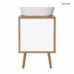 Oltens Hedvig szafka 50 cm podumywalkowa wisząca z półką biały połysk/dąb naturalny 60203060