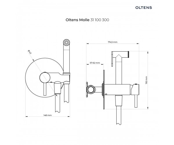 Oltens Molle bateria bidetowa podtynkowa ze słuchawką prysznicową czarny mat 31100300