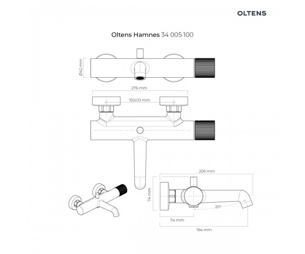 Oltens Hamnes bateria wannowo-prysznicowa ścienna chrom 34005100