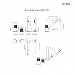 Oltens Hamnes bateria wannowo-prysznicowa 4-otworowa kompletna czarny mat 34202300