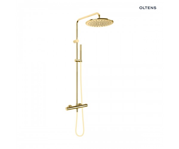 Oltens Boran zestaw prysznicowy termostatyczny z deszczownicą okrągłą złotą 36502800