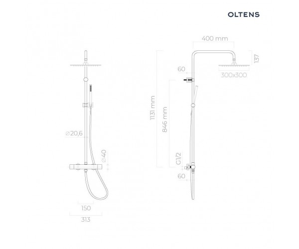 Oltens Boran (S) zestaw prysznicowy termostatyczny z deszczownicą kwadratową chrom 36503100