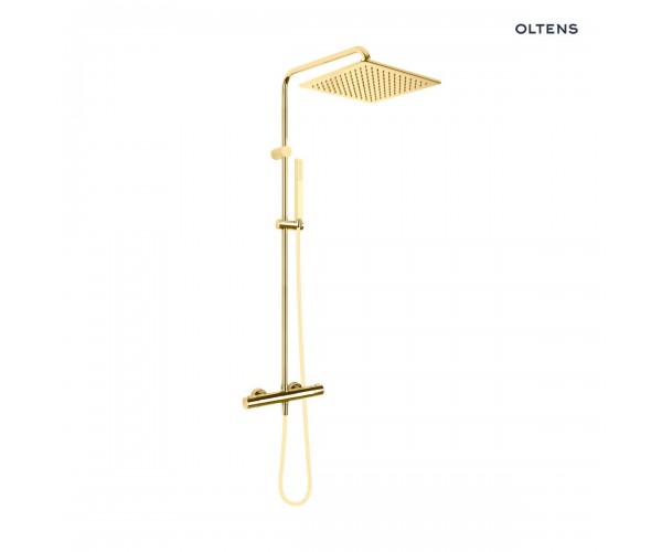 Oltens Boran (S) zestaw prysznicowy termostatyczny z deszczownicą kwadratową złoty 36503800
