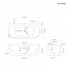 Oltens Hulda wanna wolnostojąca 170x80 cm przyścienna biały połysk 12021000