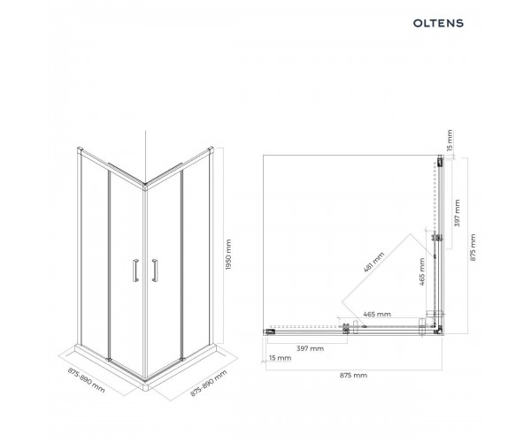 Oltens Breda kabina prysznicowa 90x90 cm kwadratowa chrom/szkło przezroczyste 20006100