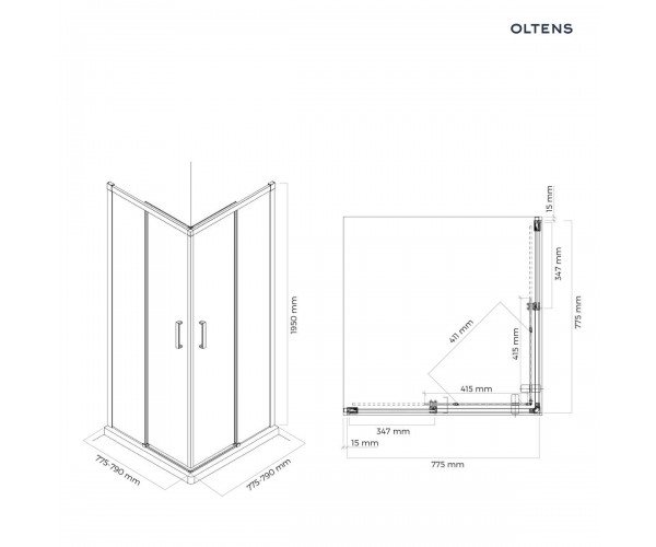 Oltens Breda kabina prysznicowa 80x80 cm kwadratowa czarny mat/szkło 20005300