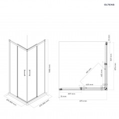 Oltens Breda kabina prysznicowa 90x90 cm kwadratowa czarny mat/szkło 20006300