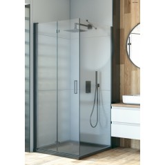 Oltens Hallan drzwi prysznicowe 80 cm czarny mat/szkło przezroczyste 21200300