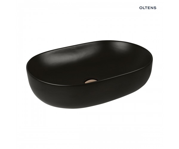 Oltens Hamnes Thin umywalka 60,5x41,5 cm nablatowa owalna z powłoką SmartClean czarny mat 40820300